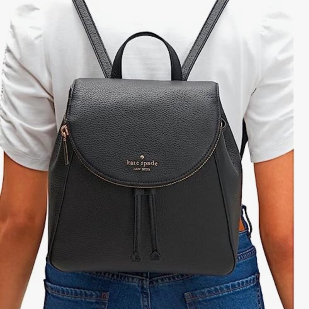 KATE SPADE LEILA MEDIUM FLAP BACKPACK TOTE BAG BLACK SOFT LEATHER
